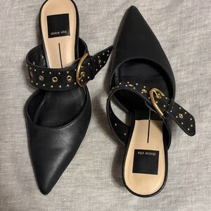 Dolce Vita Black and Gold Studded Mules